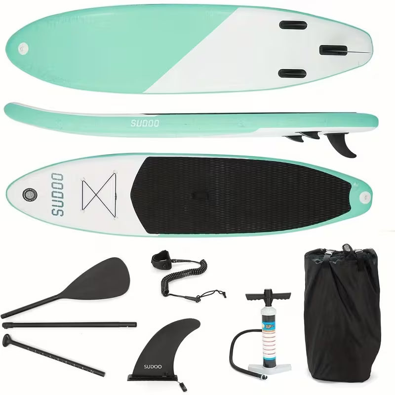 10FT Inflatable Surfboard Stand Up Paddleboard SUP Paddle Board with Kayak Paddle Hand Pump Carry Bag Green