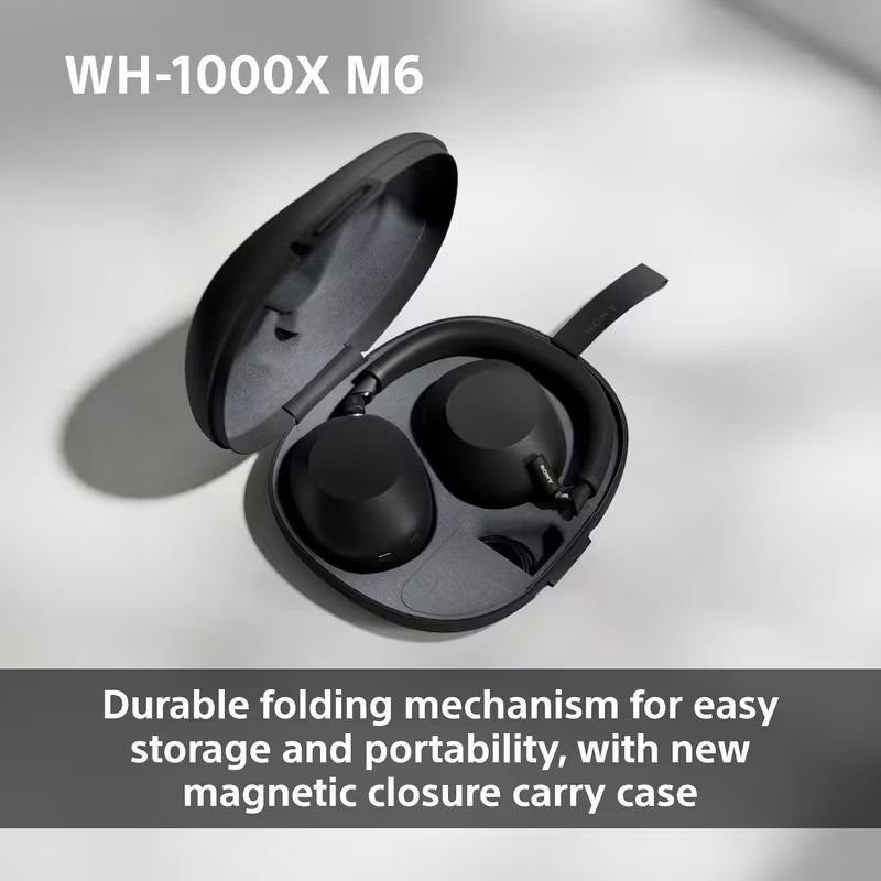 Sony WH-1000XM6 Flagship Noise Cancelling Over-Ear Wireless Bluetooth Headphones, Signature Hi-Res Sound, Ultimate Comfort, Foldable Design, Durable Case, 30 HR Battery, iOS & Android - Black