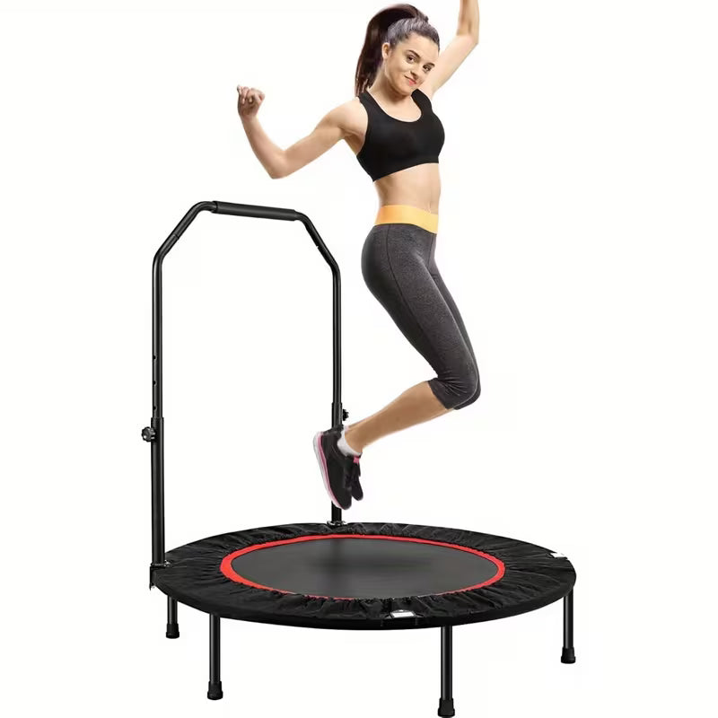 40 inch Foldable Fitness Trampoline Max Load 400lbs Foldable Exercise Rebounder with 5 level Adjustable Handrail Indoor Outdoor Fitness Body Exercise