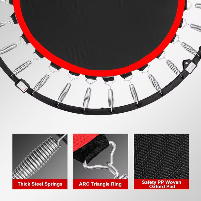 40 inch Foldable Fitness Trampoline Max Load 400lbs Foldable Exercise Rebounder with 5 level Adjustable Handrail Indoor Outdoor Fitness Body Exercise