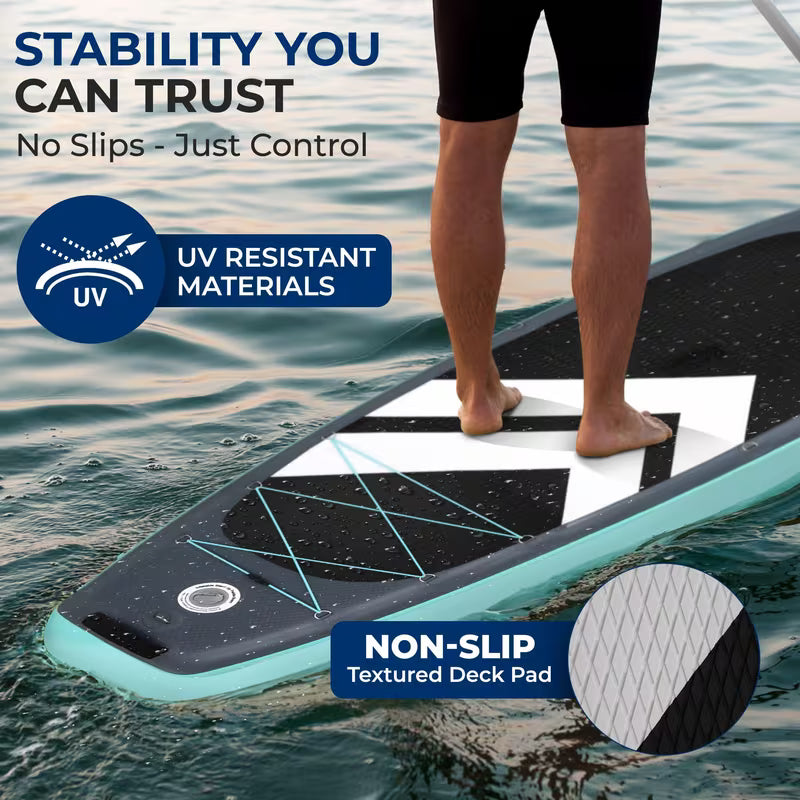 SereneLife Ultra-Light Inflatable Stand Up Paddle Board with Premium SUP Accessories - Extra Wide Stable Design with Non-Slip EVA Deck Pad for Youth and Adults of All Skill Levels - 350 lbs Capacity