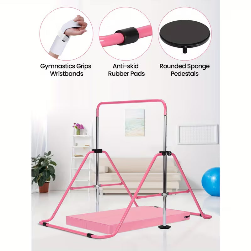 Gymnastics Bar Adjustable Gymnastics Bar Training Bar Gymnastics Equipment Gymnastics Bars for Home with Gymnastics Grips Wristbands Ground Nail Exercise Mat